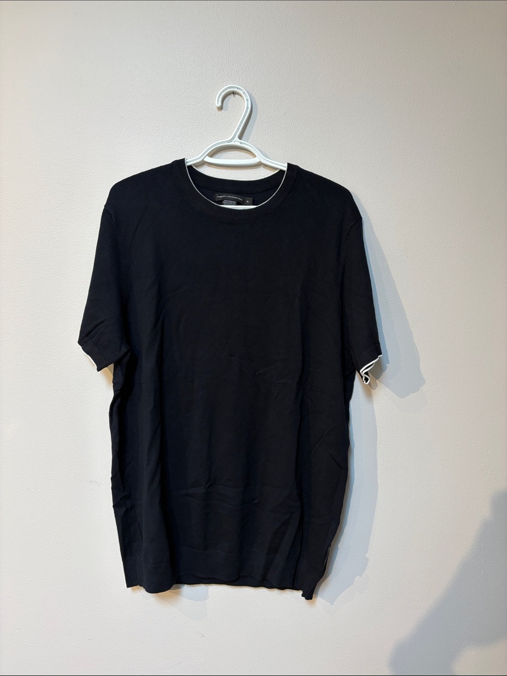 French Connection Black Short-Sleeve Crewneck Tee with Contrast Trim
